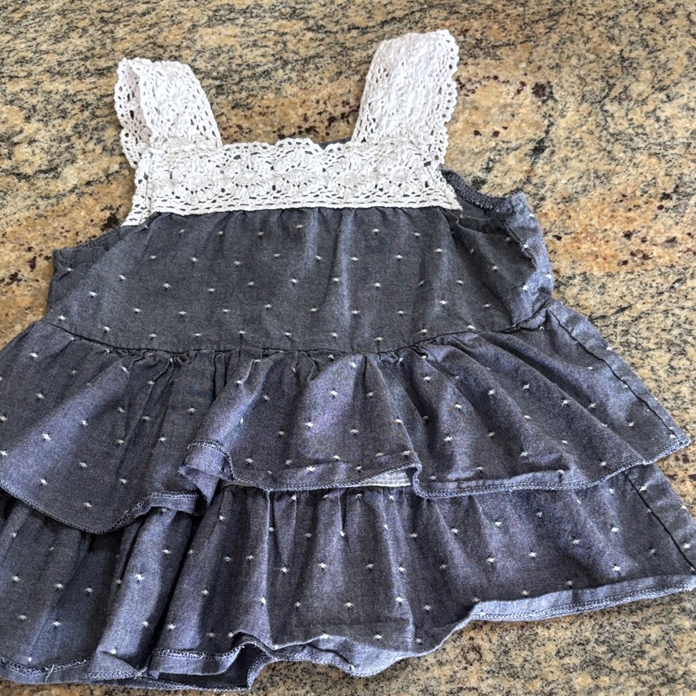 Girls' Blue and White Ruffle Dress